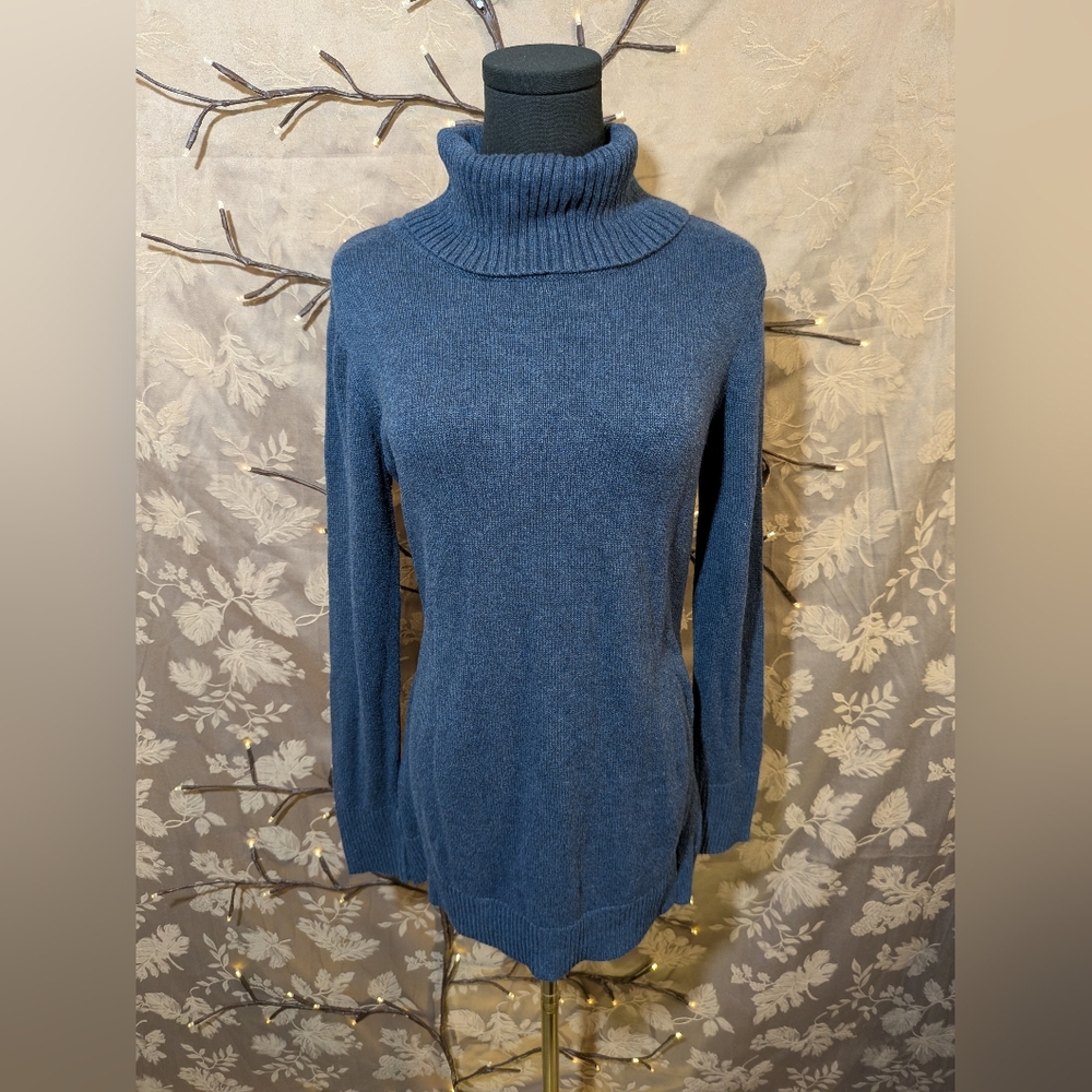 H By Halston Blue Turtle Neck Sweater, Size S, EUC!